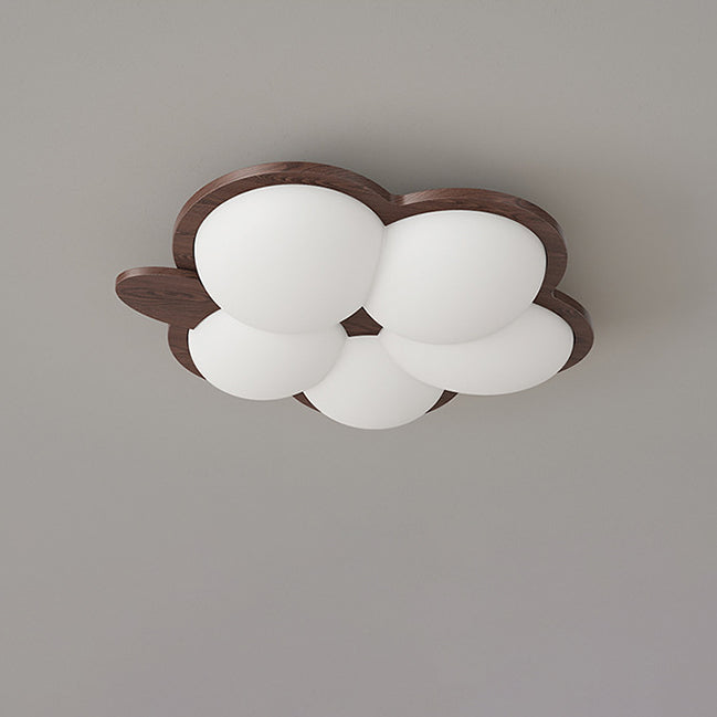 Contemporary Creative Flower Rubberwood PE LED Flush Mount Ceiling Light For Bedroom