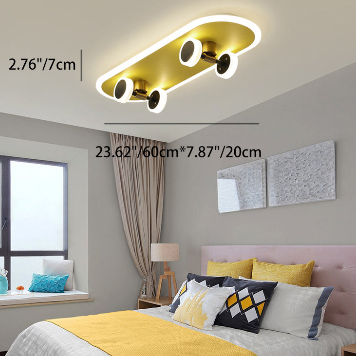 Contemporary Creative Skateboard Rectangular Iron Acrylic LED Flush Mount Ceiling Light For Bedroom