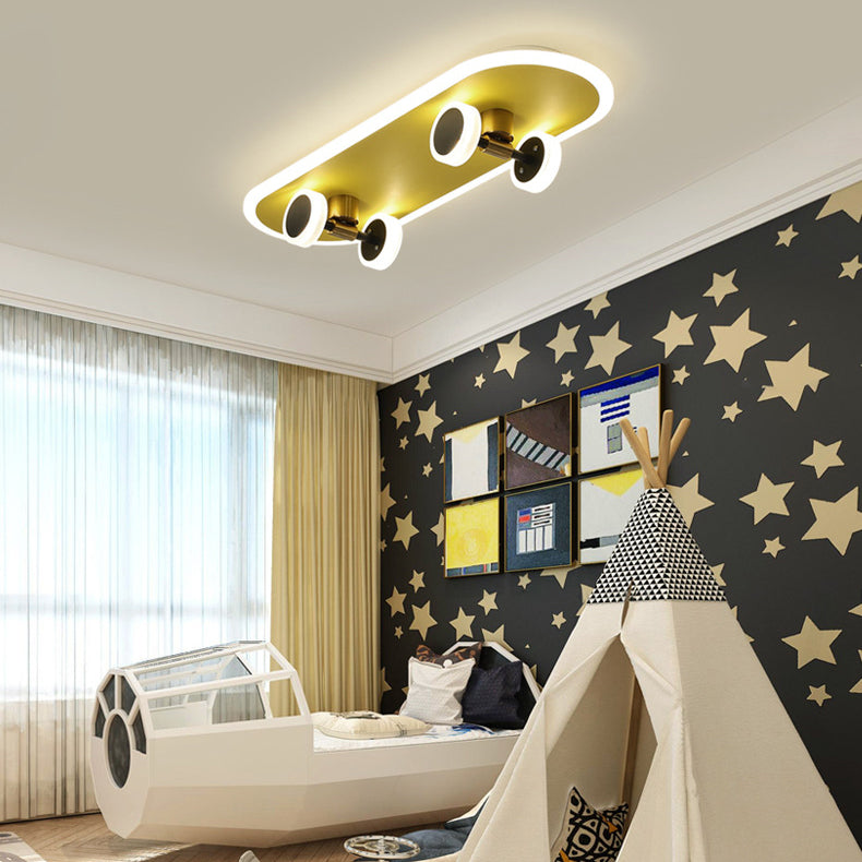Contemporary Creative Skateboard Rectangular Iron Acrylic LED Flush Mount Ceiling Light For Bedroom