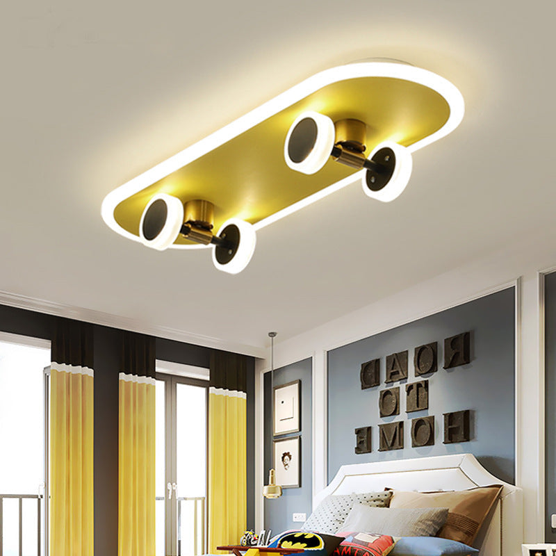 Contemporary Creative Skateboard Rectangular Iron Acrylic LED Flush Mount Ceiling Light For Bedroom