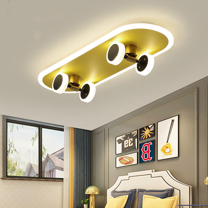 Contemporary Creative Skateboard Rectangular Iron Acrylic LED Flush Mount Ceiling Light For Bedroom