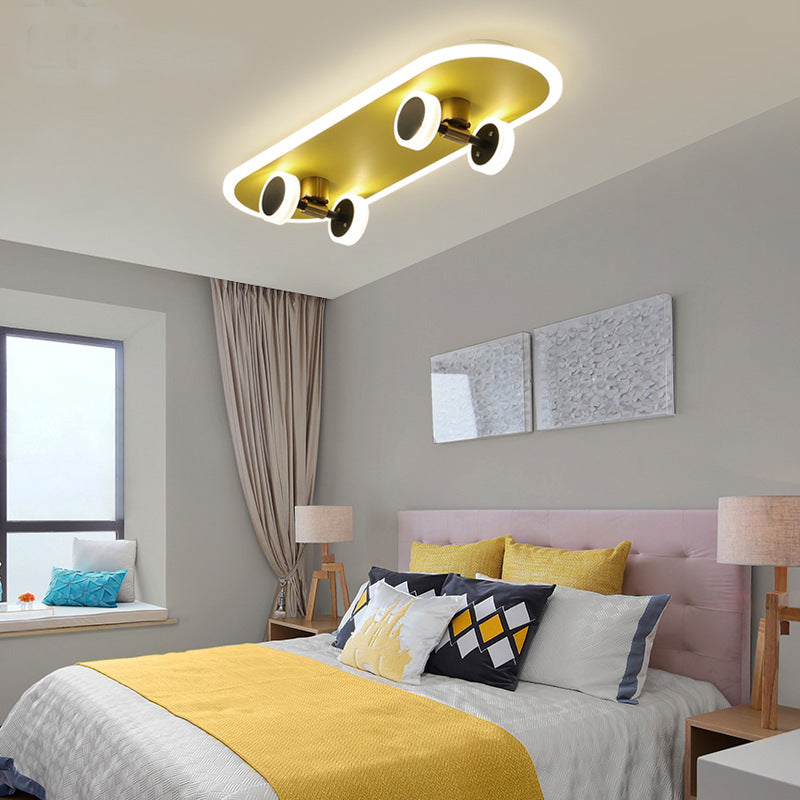 Contemporary Creative Skateboard Rectangular Iron Acrylic LED Flush Mount Ceiling Light For Bedroom