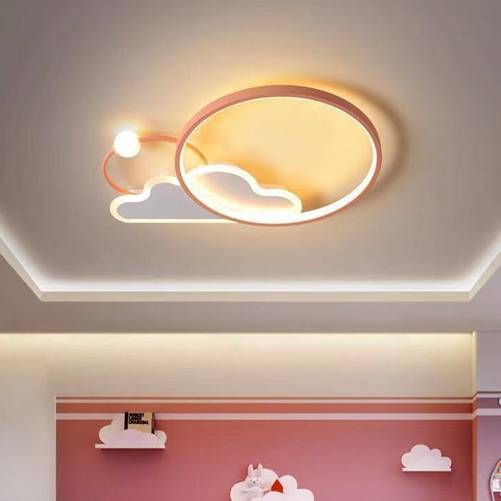 Contemporary Creative Cloud Circle Iron LED Flush Mount Ceiling Light For Bedroom