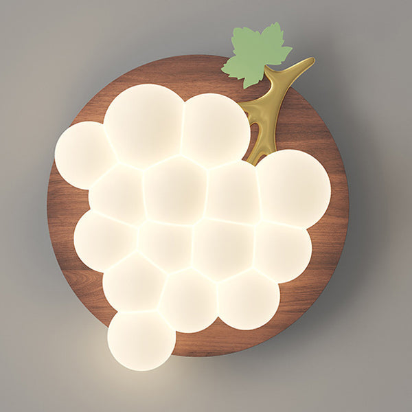 Contemporary Creative Grape Solid Wood Iron PE LED Flush Mount Ceiling Light For Bedroom