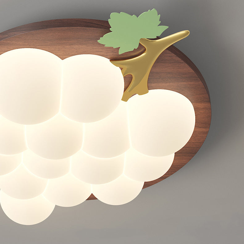 Contemporary Creative Grape Solid Wood Iron PE LED Flush Mount Ceiling Light For Bedroom