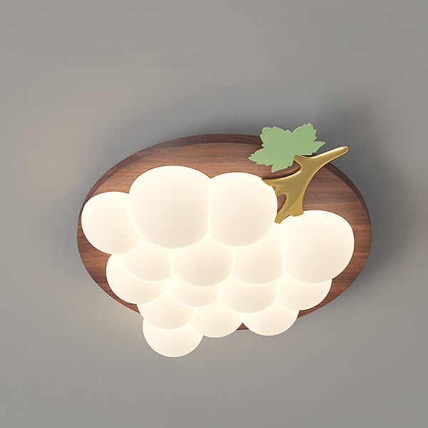 Contemporary Creative Grape Solid Wood Iron PE LED Flush Mount Ceiling Light For Bedroom