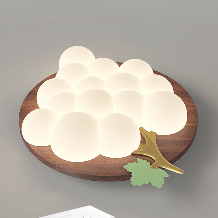 Contemporary Creative Grape Solid Wood Iron PE LED Flush Mount Ceiling Light For Bedroom