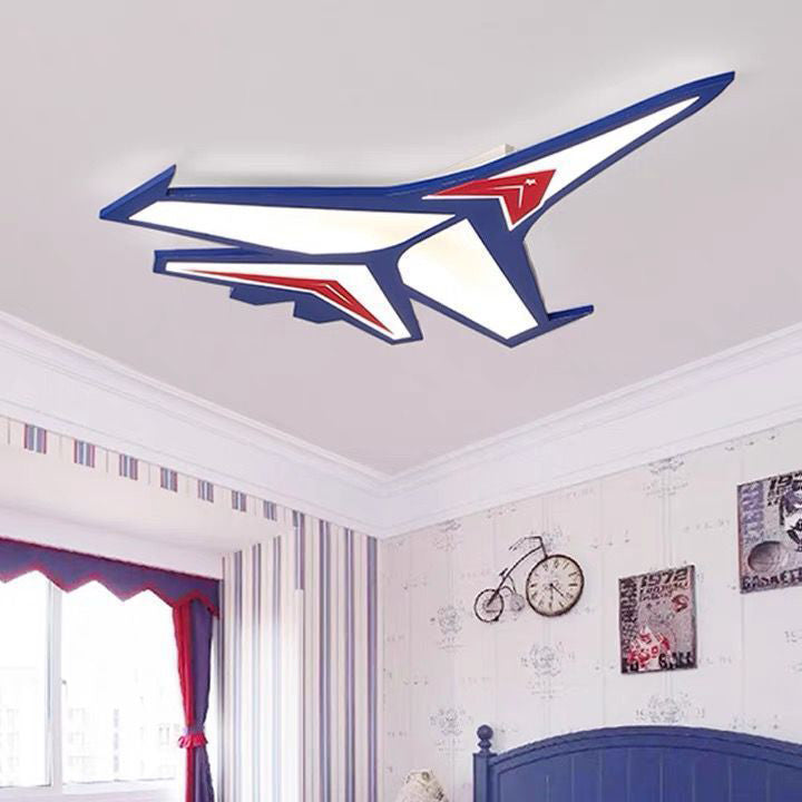 Contemporary Creative Kids Cartoon Airplane Iron LED Flush Mount Ceiling Light For Bedroom