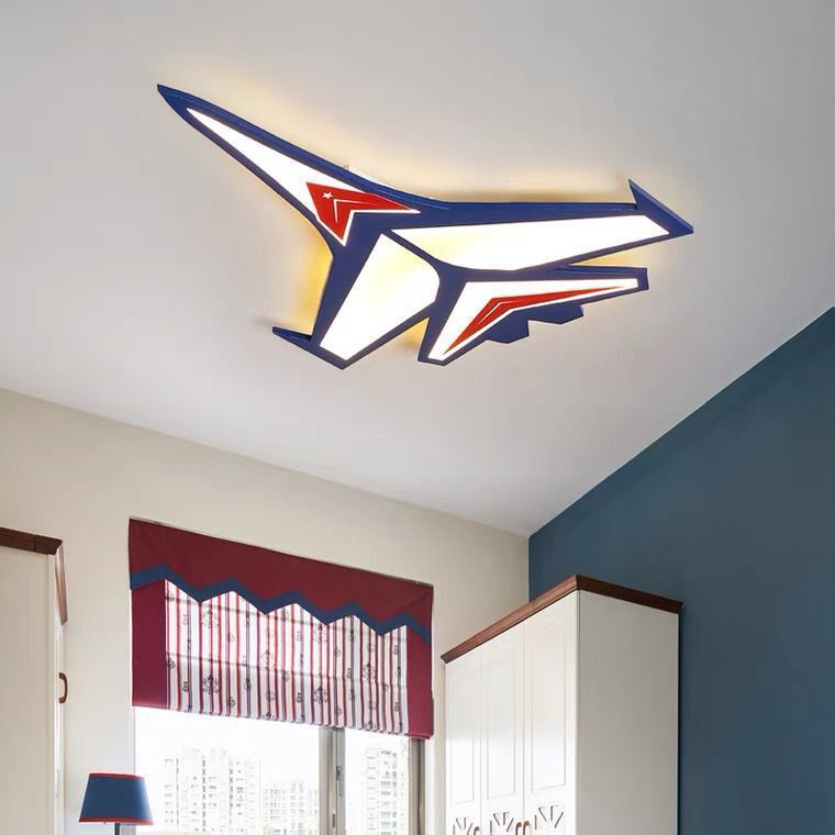 Contemporary Creative Kids Cartoon Airplane Iron LED Flush Mount Ceiling Light For Bedroom