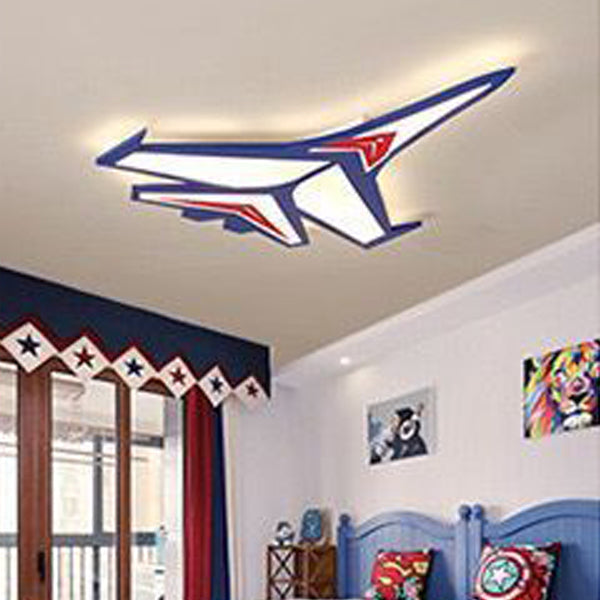 Contemporary Creative Kids Cartoon Airplane Iron LED Flush Mount Ceiling Light For Bedroom