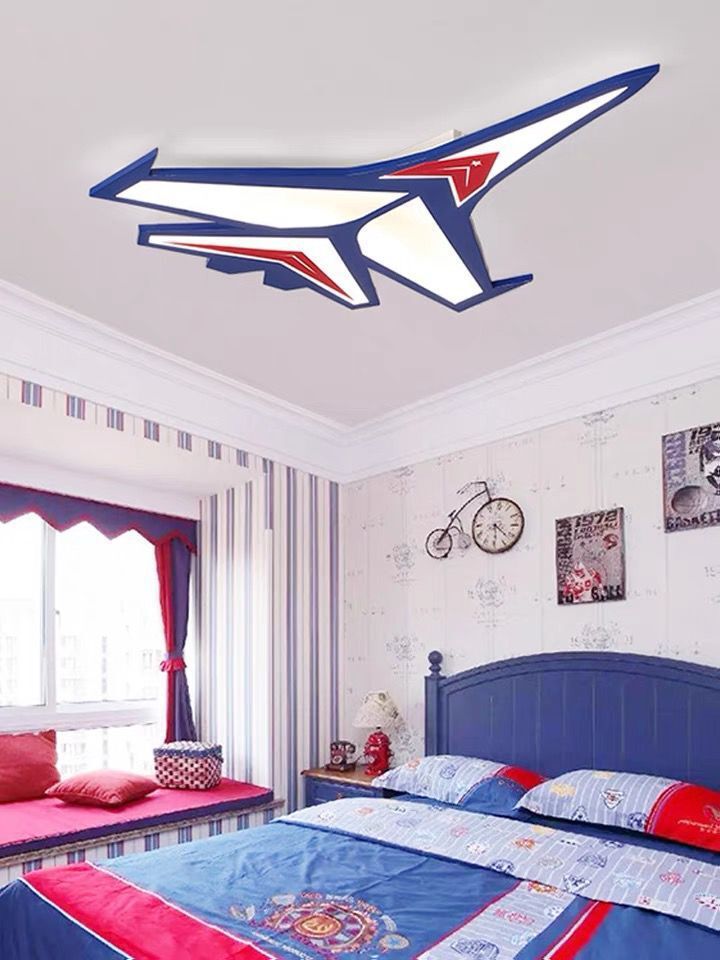Contemporary Creative Kids Cartoon Airplane Iron LED Flush Mount Ceiling Light For Bedroom