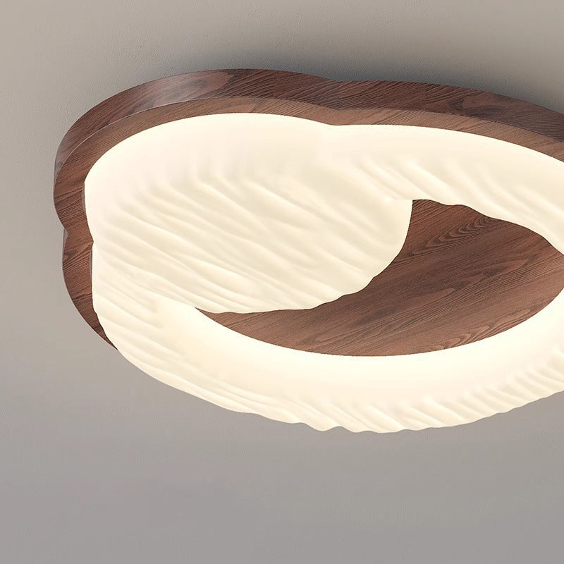 مصباح سقف LED دائري تقليدي عتيق مصنوع من خشب المطاط PE لغرفة المعيشة