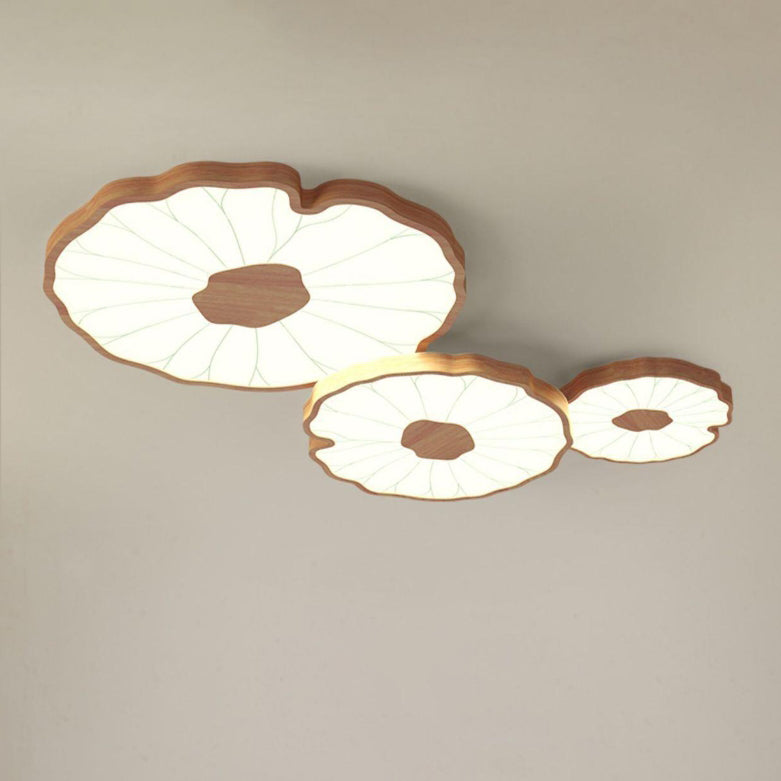 Traditional Chinese Lotus Leaf Round Iron Acrylic LED Flush Mount Ceiling Light For Living Room