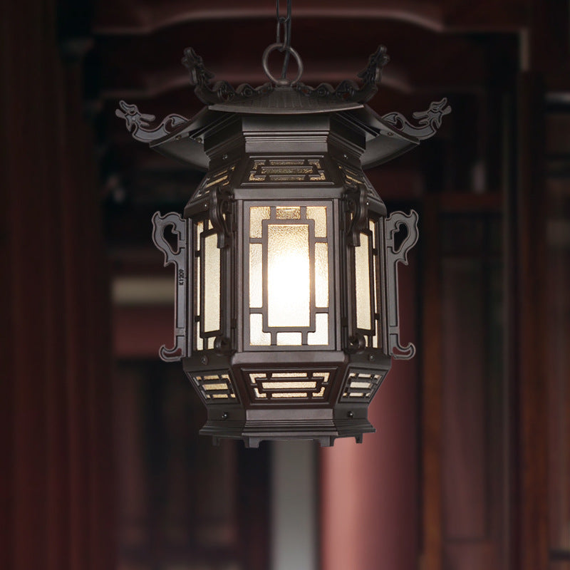 Traditional Chinese Lantern Aluminum PVC 1-Light Pendant Light For Outdoor Patio