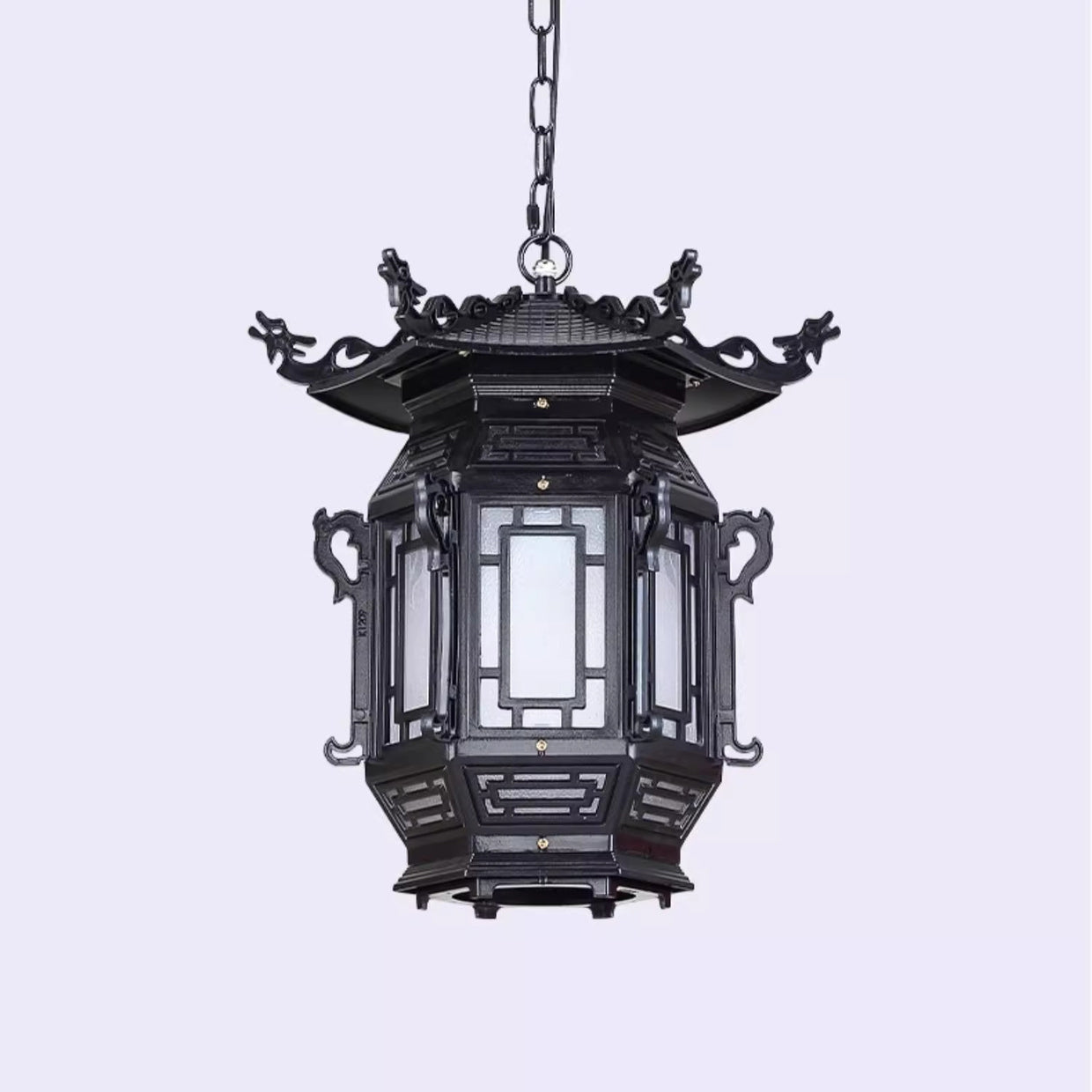Traditional Chinese Lantern Aluminum PVC 1-Light Pendant Light For Outdoor Patio