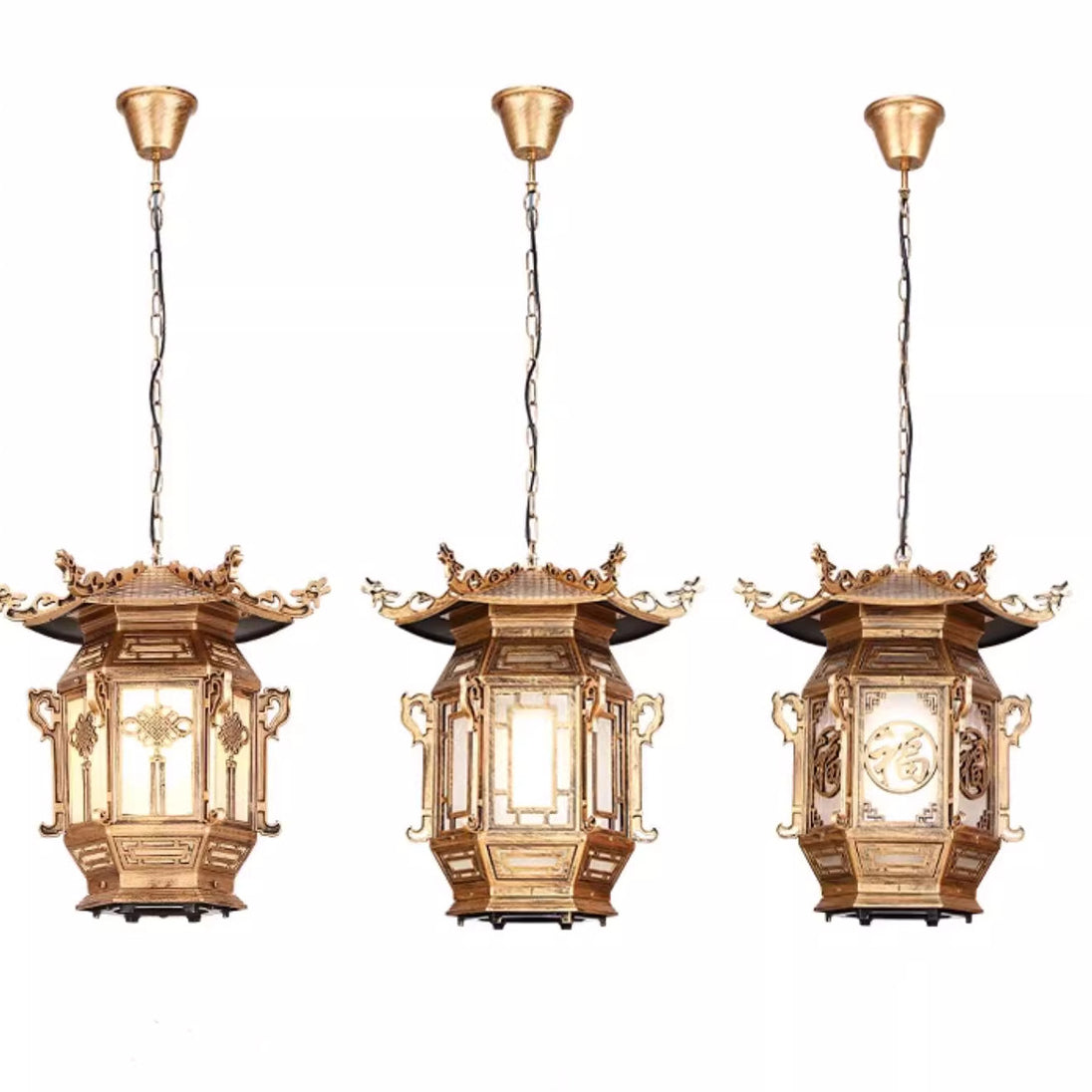 Traditional Chinese Lantern Aluminum PVC 1-Light Pendant Light For Outdoor Patio