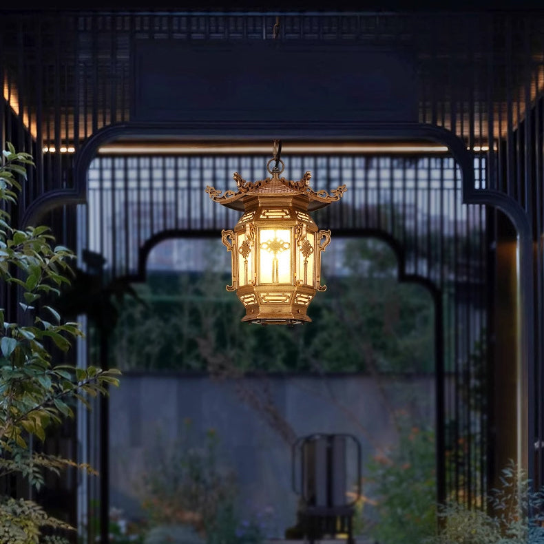 Traditional Chinese Lantern Aluminum PVC 1-Light Pendant Light For Outdoor Patio