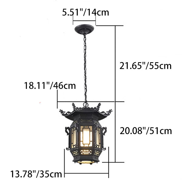 Traditional Chinese Lantern Aluminum PVC 1-Light Pendant Light For Outdoor Patio