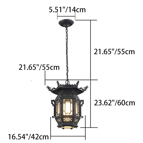 Traditional Chinese Lantern Aluminum PVC 1-Light Pendant Light For Outdoor Patio