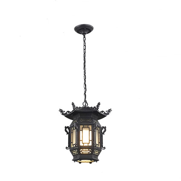 Traditional Chinese Lantern Aluminum PVC 1-Light Pendant Light For Outdoor Patio