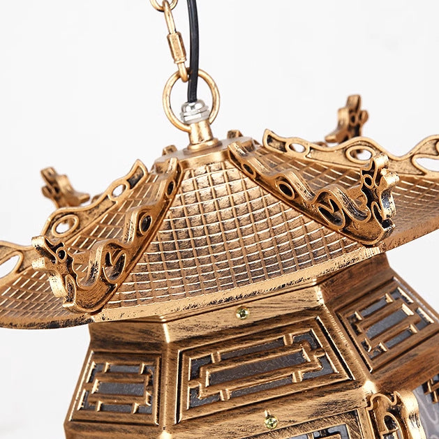 Traditional Chinese Lantern Aluminum PVC 1-Light Pendant Light For Outdoor Patio