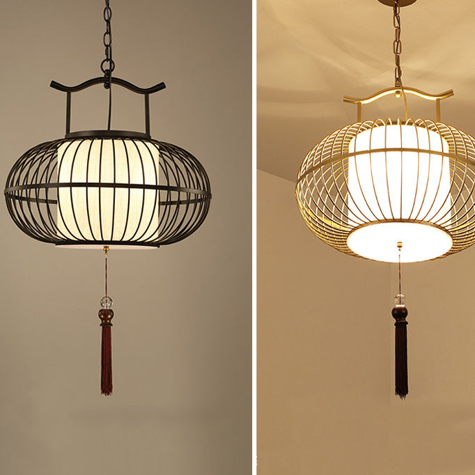 Traditional Chinese Globe Iron Fabric 2-Light Pendant Light For Living Room