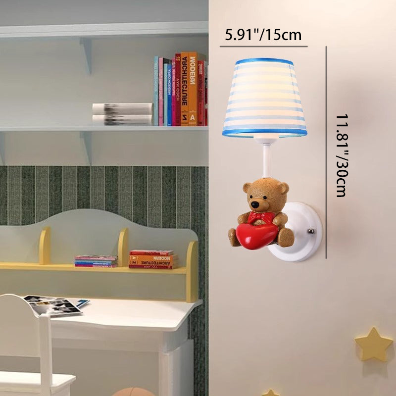 Contemporary Creative Kids Cartoon Frustum Cone Iron Resin Fabric 1-Light Wall Sconce Lamp For Bedroom