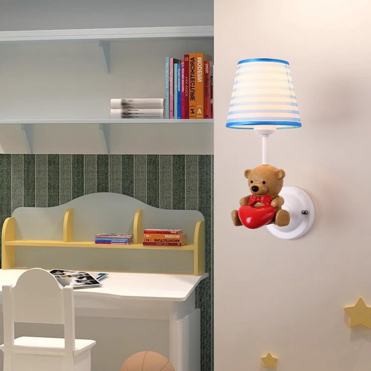 Contemporary Creative Kids Cartoon Frustum Cone Iron Resin Fabric 1-Light Wall Sconce Lamp For Bedroom