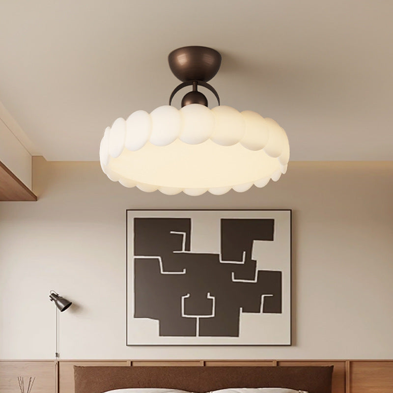 Traditional French Round Iron PE LED Semi-Flush Mount Ceiling Light For Bedroom