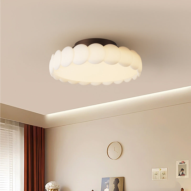 Traditional French Round Iron PE LED Semi-Flush Mount Ceiling Light For Bedroom