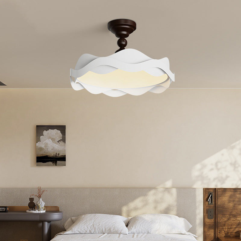 Traditional Vintage Round Iron Acrylic LED Semi-Flush Mount Ceiling Light For Bedroom