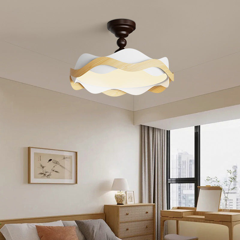 Traditional Vintage Round Iron Acrylic LED Semi-Flush Mount Ceiling Light For Bedroom