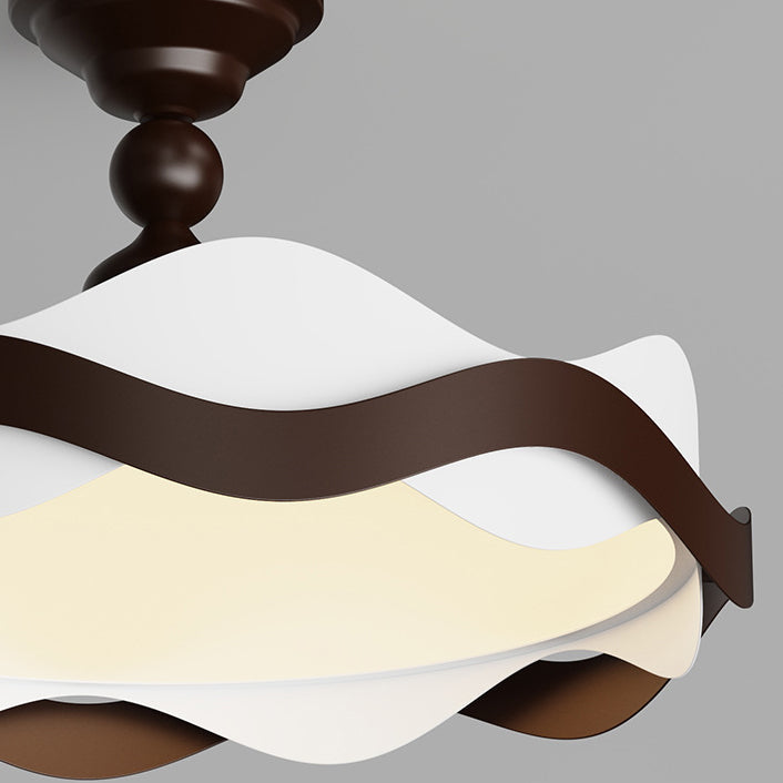 Traditional Vintage Round Iron Acrylic LED Semi-Flush Mount Ceiling Light For Bedroom