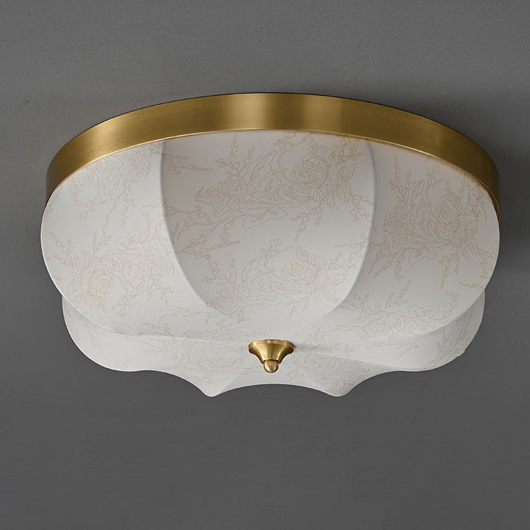 Traditional French Dome Copper Fabric LED Flush Mount Ceiling Light For Bedroom