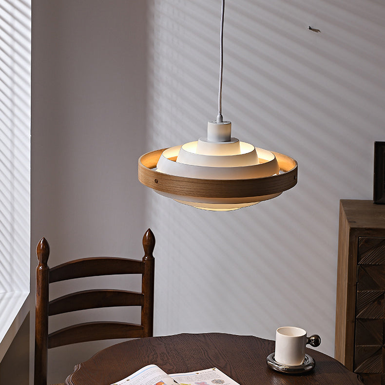 Traditional French Circle Iron Wood 1-Light Pendant Light For Living Room
