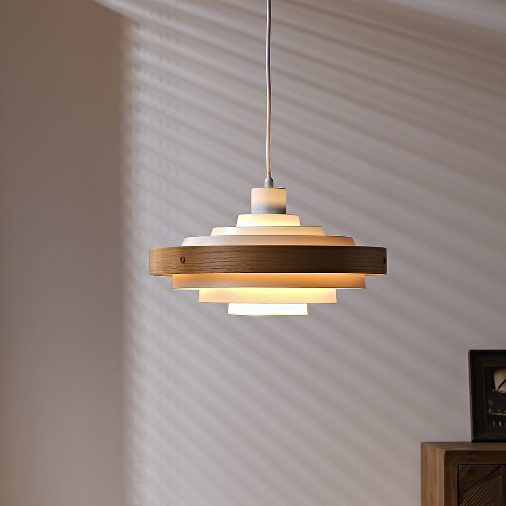 Traditional French Circle Iron Wood 1-Light Pendant Light For Living Room