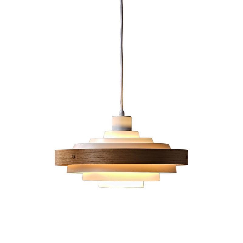 Traditional French Circle Iron Wood 1-Light Pendant Light For Living Room