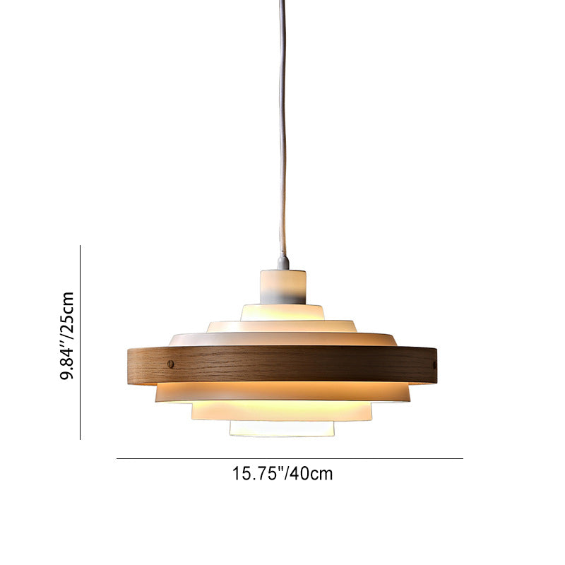 Traditional French Circle Iron Wood 1-Light Pendant Light For Living Room