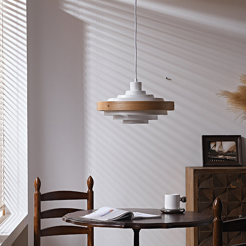 Traditional French Circle Iron Wood 1-Light Pendant Light For Living Room
