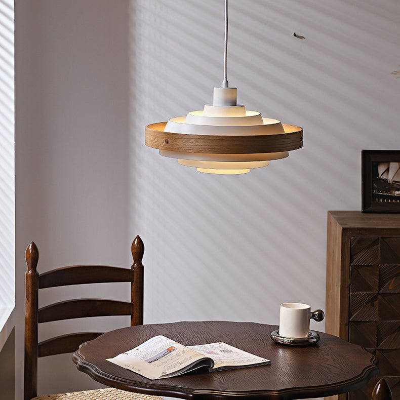 Traditional French Circle Iron Wood 1-Light Pendant Light For Living Room