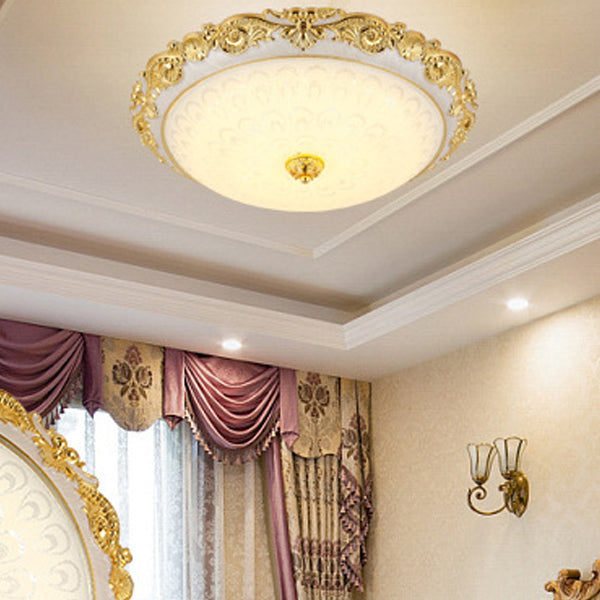 Traditional European Round ABS Glass LED Flush Mount Ceiling Light For Bedroom