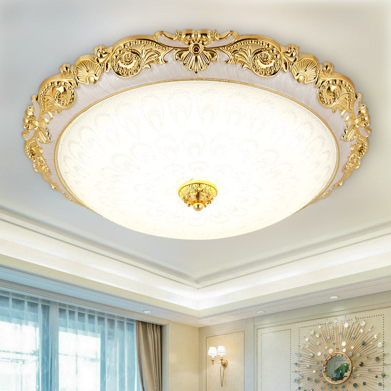 Traditional European Round ABS Glass LED Flush Mount Ceiling Light For Bedroom