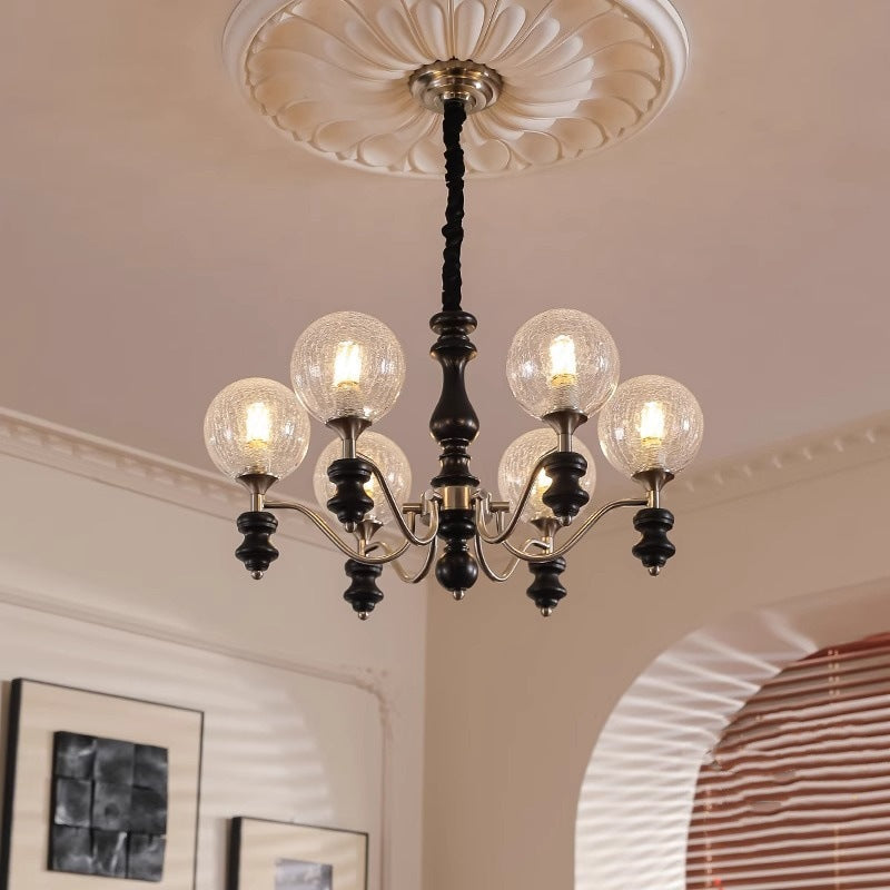 Traditional Vintage Sphere Iron Glass 6-Light Chandelier For Living Room