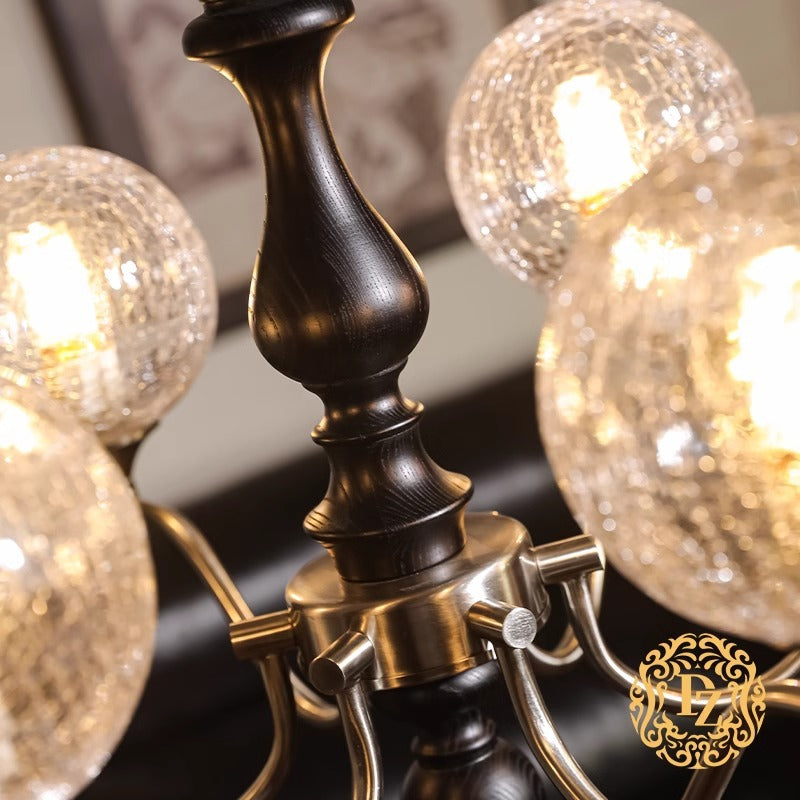 Traditional Vintage Sphere Iron Glass 6-Light Chandelier For Living Room