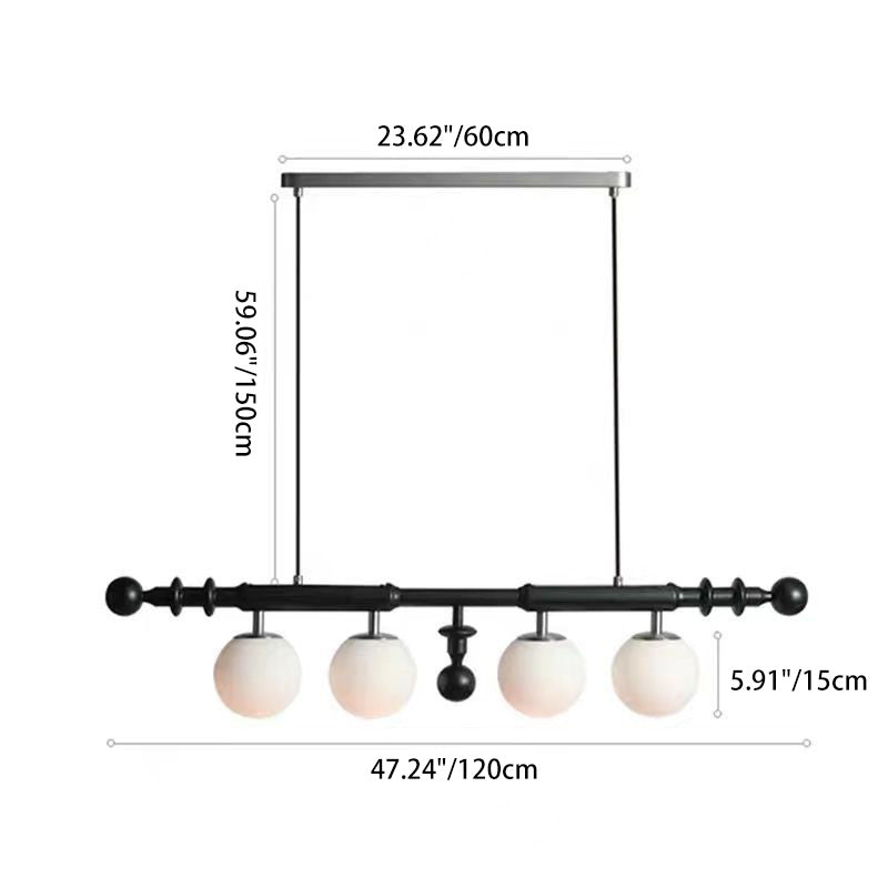 Traditional French Globe Ash Wood Glass Metal 4-Light Chandelier Island Light For Living Room