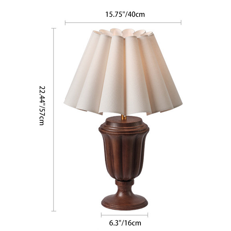 Traditional French Frustum Cone Ash Wood Metal 1-Light Table Lamp For Bedroom