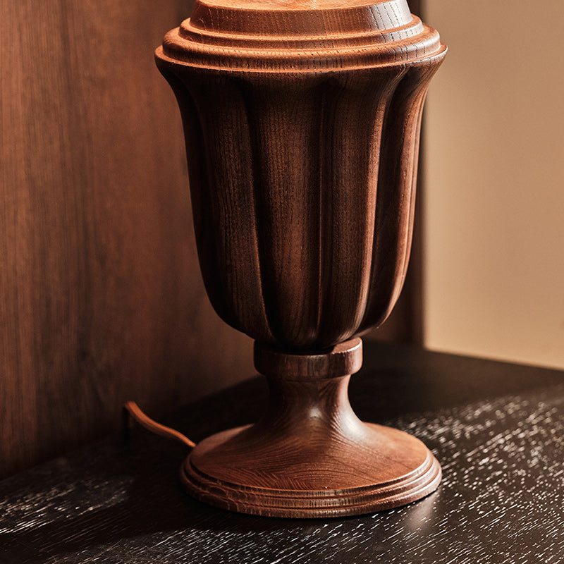 Traditional French Frustum Cone Ash Wood Metal 1-Light Table Lamp For Bedroom