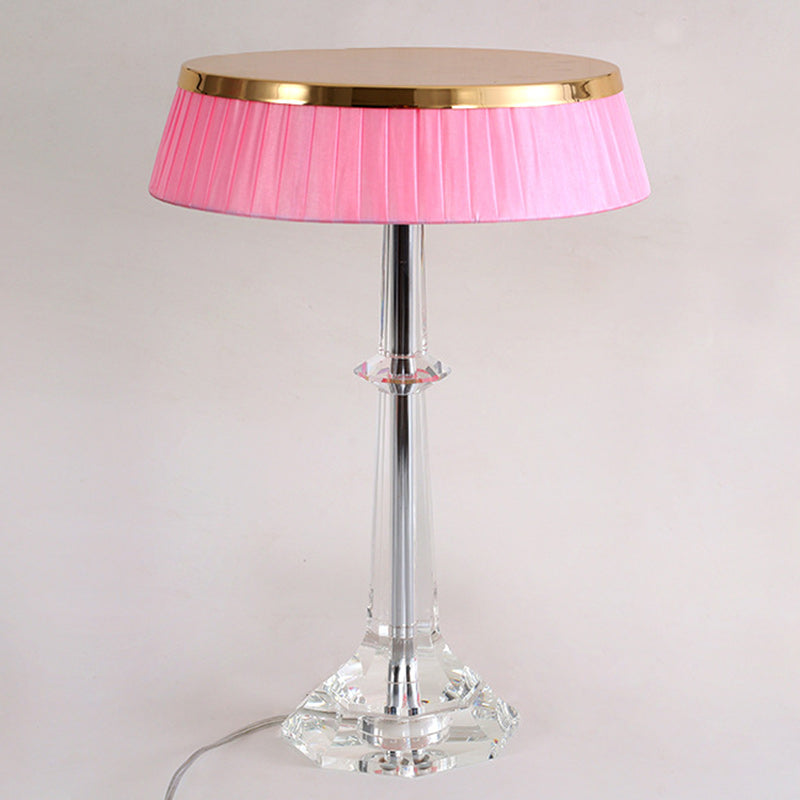 Modern Luxury Round Iron Crystal 1-Light Table Lamp For Bedroom