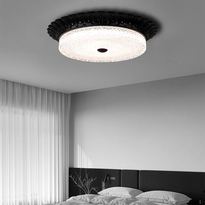 Traditional Vintage Round Alloy Glass LED Semi-Flush Mount Ceiling Light For Bedroom