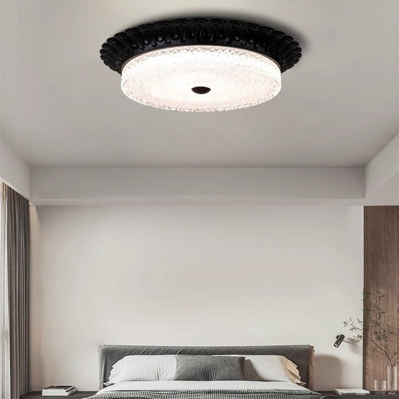 Traditional Vintage Round Alloy Glass LED Semi-Flush Mount Ceiling Light For Bedroom